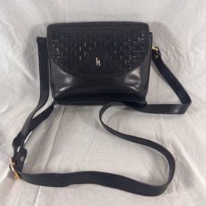 HARTMANN by Lombardo All Leather Black Woven Leather Crossbody Shoulder Bag